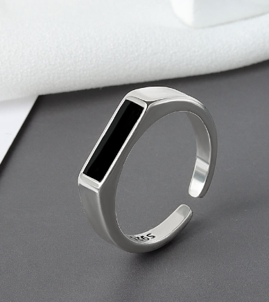 Sterling Silver Geo Black Ring